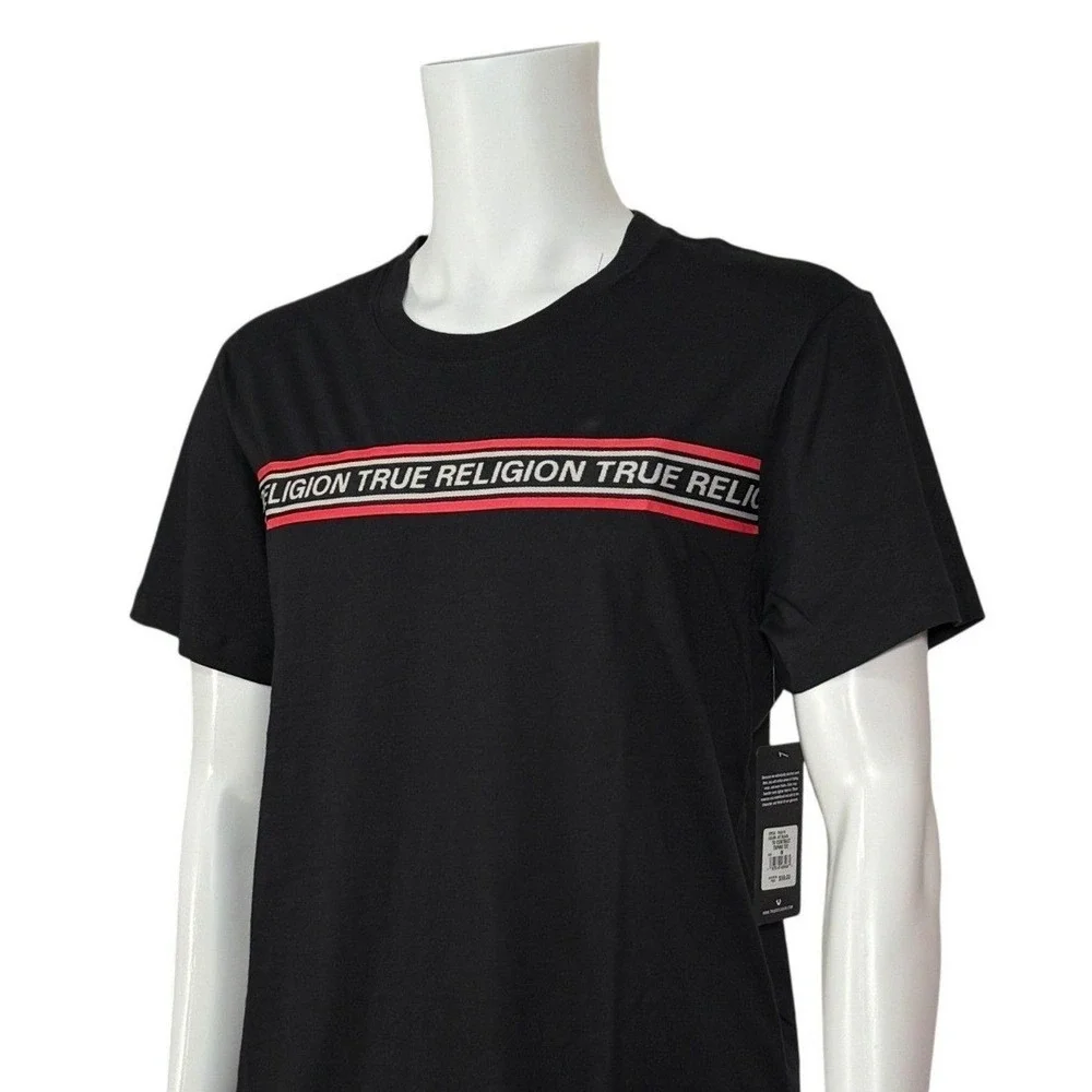 True Religion Brand Jeans Mens Black Contrast Logo Short Sleeve Tee Shirt Size M